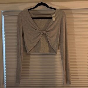 Aerie offline Gray Long Sleeve Twist Front Top